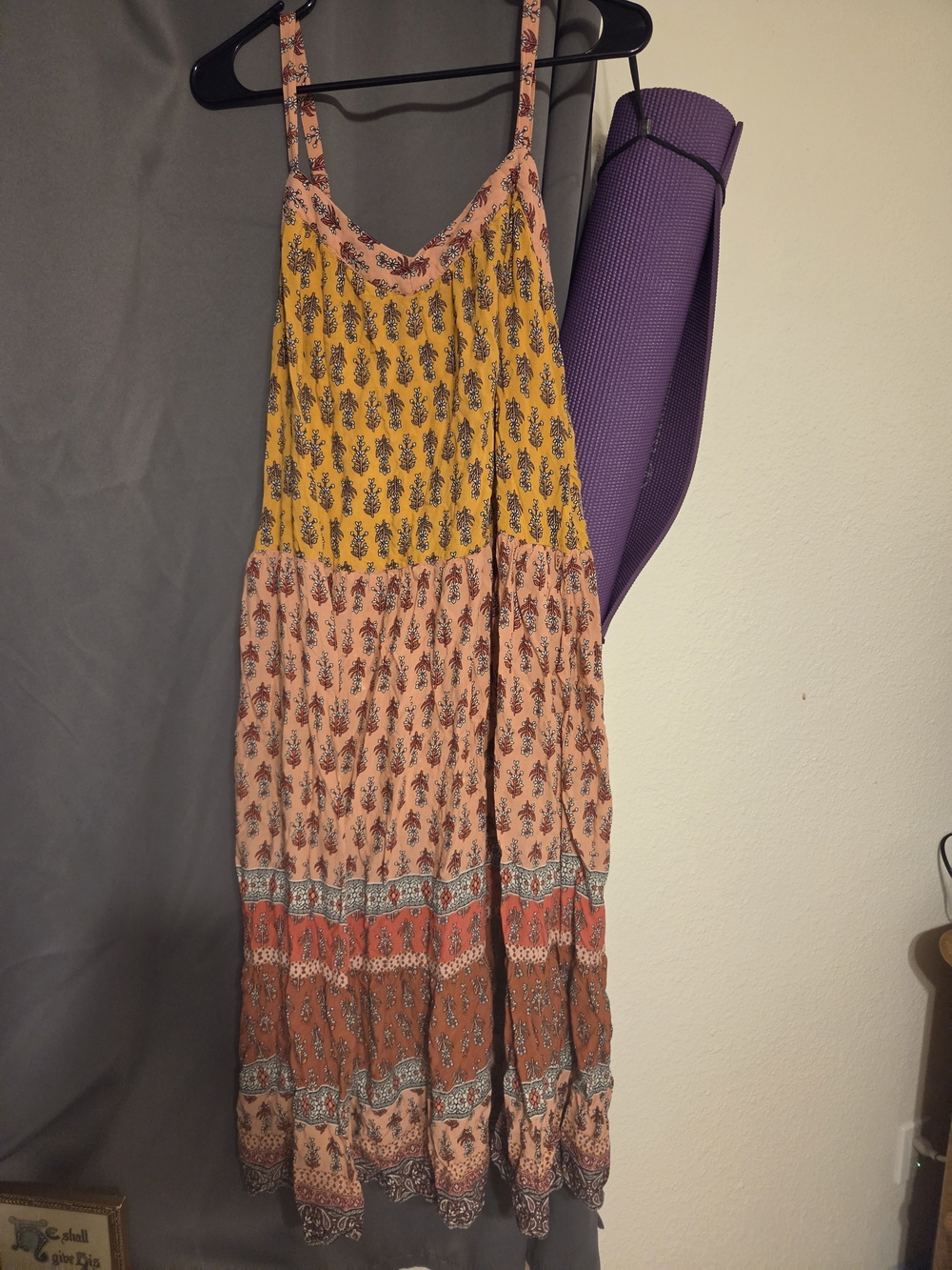 Knox Rose Yellow and Peach Tiered Spaghetti Strap Maxi Dress